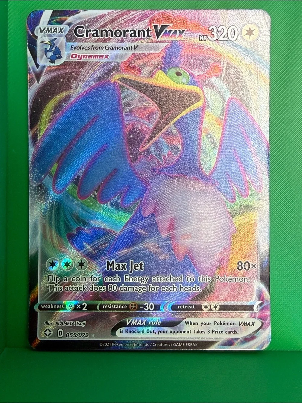 Pokemon Cramorant VMAX Holographic Card - Blue, Purple, Pink, Yellow